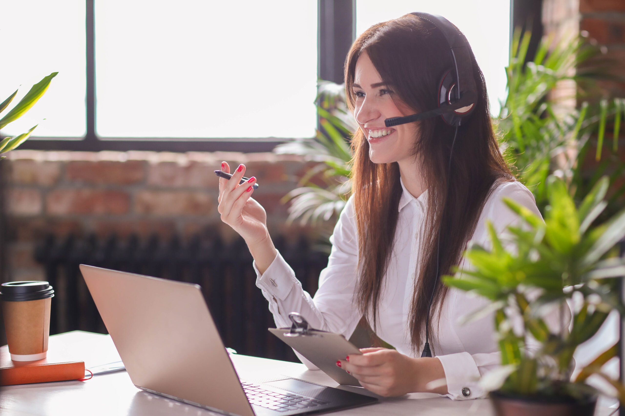 Dispatcher Woman working in call center as dispatcher